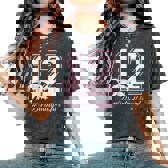 Birthday Girl 12Th Birthday Pink Floral Coquette Bow 12Yr Women's Oversized Comfort T-Shirt | Seseable UK