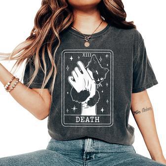 Black Cat Tarot Death Halloween Witchy Cat Lover Women Women's Oversized Comfort T-Shirt - Monsterry