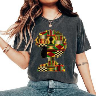 Black History Month Kente Afro Woman Girl African American Women's Oversized Comfort T-Shirt | Mazezy