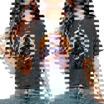 Black Woman Japanese Anime Samurai Girl Black Cat Women Women's Oversized Comfort T-Shirt | Seseable CA