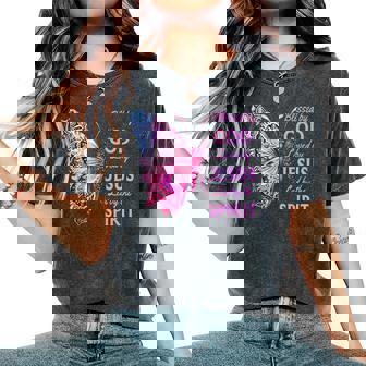 Blessed By God Loved By Jesus Pink Butterfly Christian Women's Oversized Comfort T-Shirt | Seseable CA