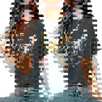 Boho Cat Plants Forest Nature Wildflower Hiking Camping Women's Oversized Comfort T-Shirt | Seseable UK