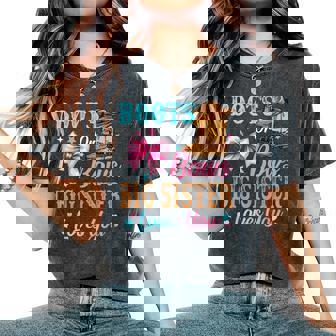 Boots Or Bows Big Sister Loves You Gender Reveal Family Women's Oversized Comfort T-Shirt | Seseable UK