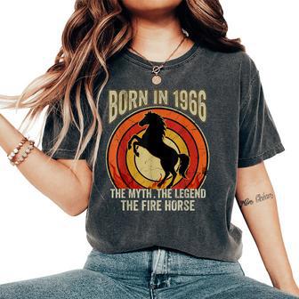 Born In 1966 The Myth The Legend The Fire Horse Retro 60Th Women's Oversized Comfort T-Shirt - Thegiftio UK