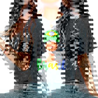 Brasileira Girl Drapeau Du Brésil Fier Du Brésil T-shirt oversize confortable pour femme - Cadeauxyz