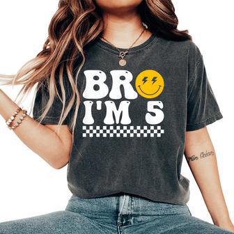 Bro I’M 5 Groovy 5Th Birthday 5 Year Old Birthday Women's Oversized Comfort T-Shirt - Thegiftio UK
