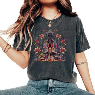 Buddha Floral Vintage Flower Yoga Buddhism Yogi Buddhist Women's Oversized Comfort T-Shirt - Thegiftio UK