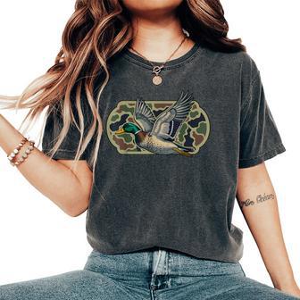 Camo Patriotic Mallard Duck Camouflage Flying Duck Hunting Women's Oversized Comfort T-Shirt | Seseable UK