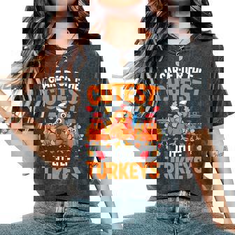 I Care For The Cutest Little Turkeys Thanksgiving Nurse Women's Oversized Comfort T-Shirt | Mazezy