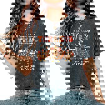 Caring For The Cutest Pediatric Nurse Turkeys Thanksgiving Women's Oversized Comfort T-Shirt - Thegiftio