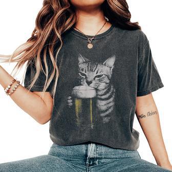 Cat Beer Y2k Vintage 90S Cats Meme Fun Kitty Drunk Women's Oversized Comfort T-Shirt | Seseable UK
