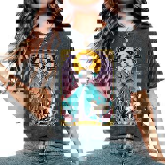 Cat Lady Tarot Card Skeleton Woman Cat Lover Women's Oversized Comfort T-Shirt - Thegiftio