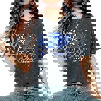 Cheer Mom Blue Cheerleader Game Day Cheer Mama Football Women's Oversized Comfort T-Shirt | Mazezy