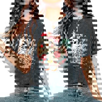 Chicken Lover Girls Floral Flower Bow Cute Hen Chicken Women's Oversized Comfort T-Shirt - Thegiftio