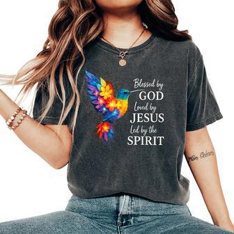 Christian Blessed By God Loved By Jesus Floral Hummingbird Women's Oversized Comfort T-Shirt - Thegiftio UK