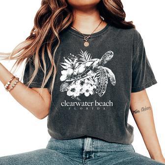 Clearwater Beach Florida Sea Turtle Flowers Surfer Souvenir Women's Oversized Comfort T-Shirt - Thegiftio UK