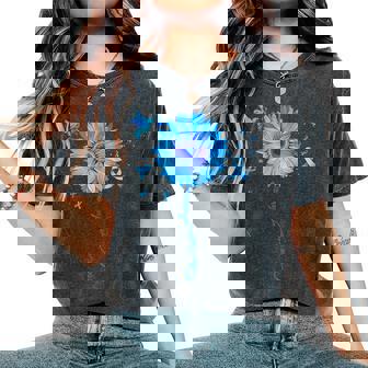 Colon Cancer Awareness Colorectal Blue Ribbon Sunflower Women's Oversized Comfort T-Shirt - Thegiftio