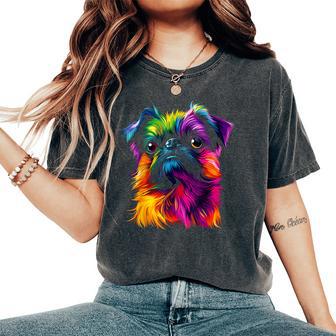 Colorful Brussels Griffon Face Dog Lover Black Women's Oversized Comfort T-Shirt - Thegiftio UK
