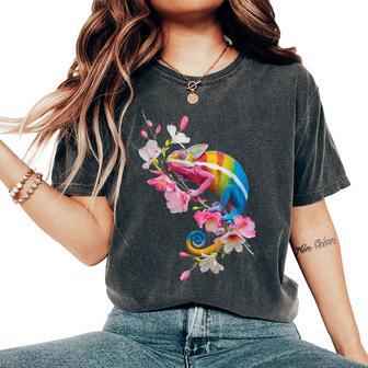 Colorful Chameleon Lizard Lover Wildflower Reptiles Women's Oversized Comfort T-Shirt - Thegiftio UK