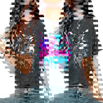 Cool Baseball Mom Neon Drip Sports Fan Women's Oversized Comfort T-Shirt - Thegiftio