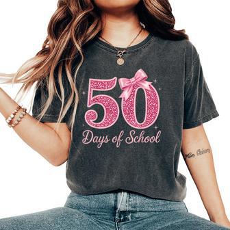 Coquette Bow 50 Days Happy 50Th Day Of School Teacher Women's Oversized Comfort T-Shirt - Thegiftio UK