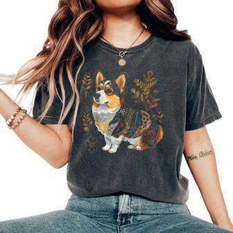 Corgi Dog Vintage Flowers Corgi Mom Women's Oversized Comfort T-Shirt - Thegiftio UK