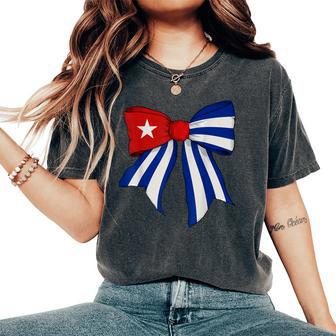 Cuba Cuban Pride Flag Girl Coquette Bow Ribbon Women's Oversized Comfort T-Shirt - Monsterry