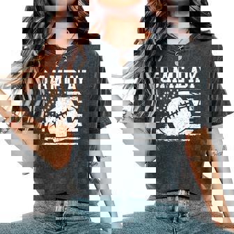 Cute Game Day Football Season USA Flag Mom Women Men & Kids Women's Oversized Comfort Colors T-Shirt | Mazezy