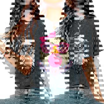 Cute Girl Bald Eagle Glasses Pink Bow Bubble Gum Eagle Lover Women's Oversized Comfort T-Shirt - Monsterry