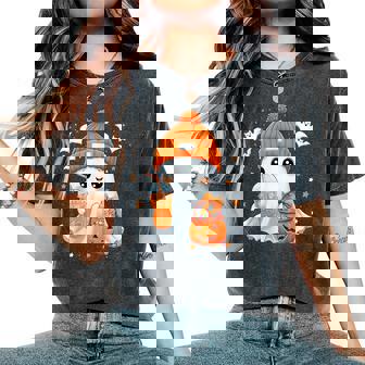 Cute Halloween Ghost Drink Pumpkin Spice Beanie Girl Women Women's Oversized Comfort T-Shirt - Seseable