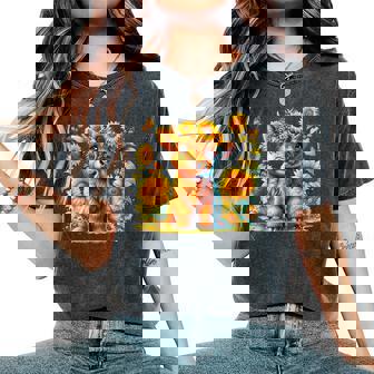 Cute Highland Cow With Sunflower Butterflies Farm Western Women's Oversized Comfort T-Shirt - Thegiftio