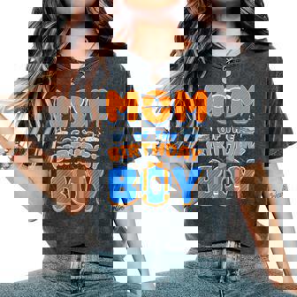 Cute Mom Of The Birthday Boy Matching Blue Orange Party Women's Oversized Comfort T-Shirt | Seseable UK