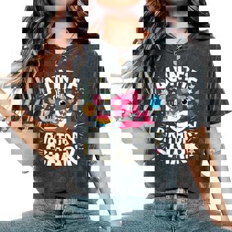 Cute Pink Shark Auntie Of The Shark Birthday For Boys Girls Women's Oversized Comfort T-Shirt - Monsterry