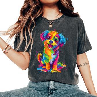Cute Puppy Colorful Rainbow Vibrant Graphic Women's Oversized Comfort T-Shirt - Thegiftio UK