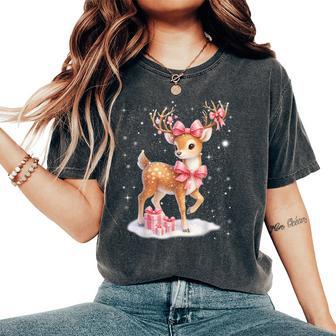 Cute Rudolph Pink Coquette Pajamas Christmas Xmas Girl Women Women's Oversized Comfort T-Shirt - Thegiftio UK