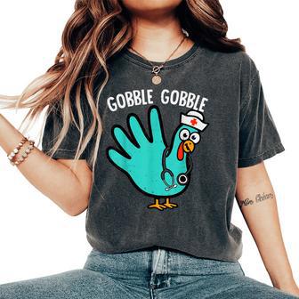 Cute Turkey Glove Nurse Thanksgiving Scrub Top Rn Icu Er Women's Oversized Comfort T-Shirt - Monsterry