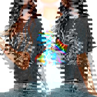 Dinosaur Gay Pride Lgbt Rainbow Flag Lgbtq Women's Oversized Comfort T-Shirt - Thegiftio