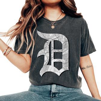Distressed Detroit D Lettering Road Map Women's Oversized Comfort T-Shirt - Thegiftio UK