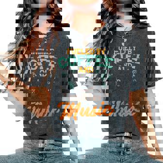 Divertido Country Música Y Café Gráfico Country Music Amante Cuello Camiseta extragrande cómoda para mujer - Regaloses