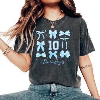 Double Digits Birthday Girl 10Th Birthday Coquette Blue Bow Women's Oversized Comfort T-Shirt - Thegiftio UK