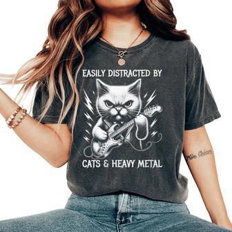 Facilement Distrait Par Les Chats Et Les Métaux Lourds Chat Rock Amusant T-shirt oversize confortable pour femme - Cadeauxyz