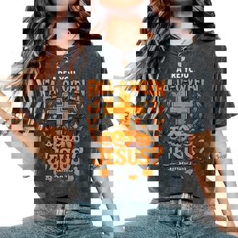 Are You Fall-O-Ween Jesus Christian Halloween Cross Pumpkin Women's Oversized Comfort T-Shirt | Mazezy
