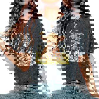 Floral Western Baby Highland Cow With Flowers Women's Oversized Comfort T-Shirt - Monsterry