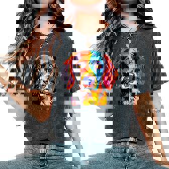 French Brittany Spaniel Mom Dad Dog Face Pop Art Colorful For Men Women Girls Kids Women's Oversized Comfort Colors T-Shirt | Mazezy