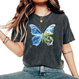 Frutiger Aero Aesthetic Butterfly Computer Fishes Scenery Women's Oversized Comfort T-Shirt - Thegiftio UK