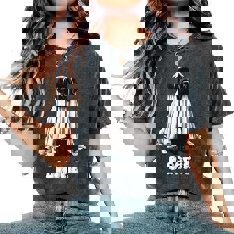 Boofie Newfoundland Dog Halloween Newfie Ghost Dog Mom Women's Oversized Comfort T-Shirt | Seseable FR