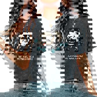 Cute Baby Panda Workout Gym Fitness Weightlifting Women's Oversized Comfort T-Shirt - Monsterry