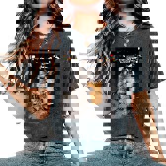 Raccoon Drinking Iced Coffee Animal Meme Graphic Women's Oversized Comfort T-Shirt - Monsterry