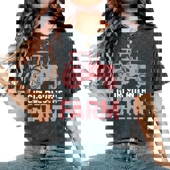 Girls Run The Farm Pink Farm Tractor Girl Women Women's Oversized Comfort T-Shirt - Monsterry