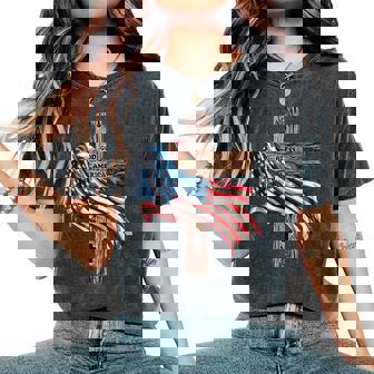 God Bless America Cross American Flag Us Patriotic Christian Women's Oversized Comfort T-Shirt - Monsterry